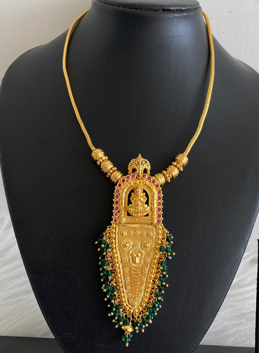 Gold tone kerala style pink stone green beaded nettipattam lakshmi necklace dj-54129