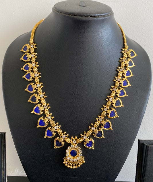 Gold tone white-blue palakka necklace dj-53065