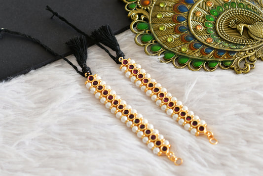 Gold tone precious kemp-green-white stone pearl ear side chain dj-52267