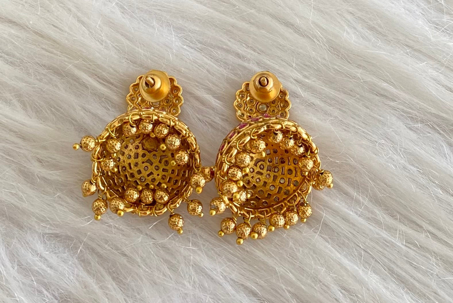 Antique gold tone kemp-green stone jhumkka dj-54623