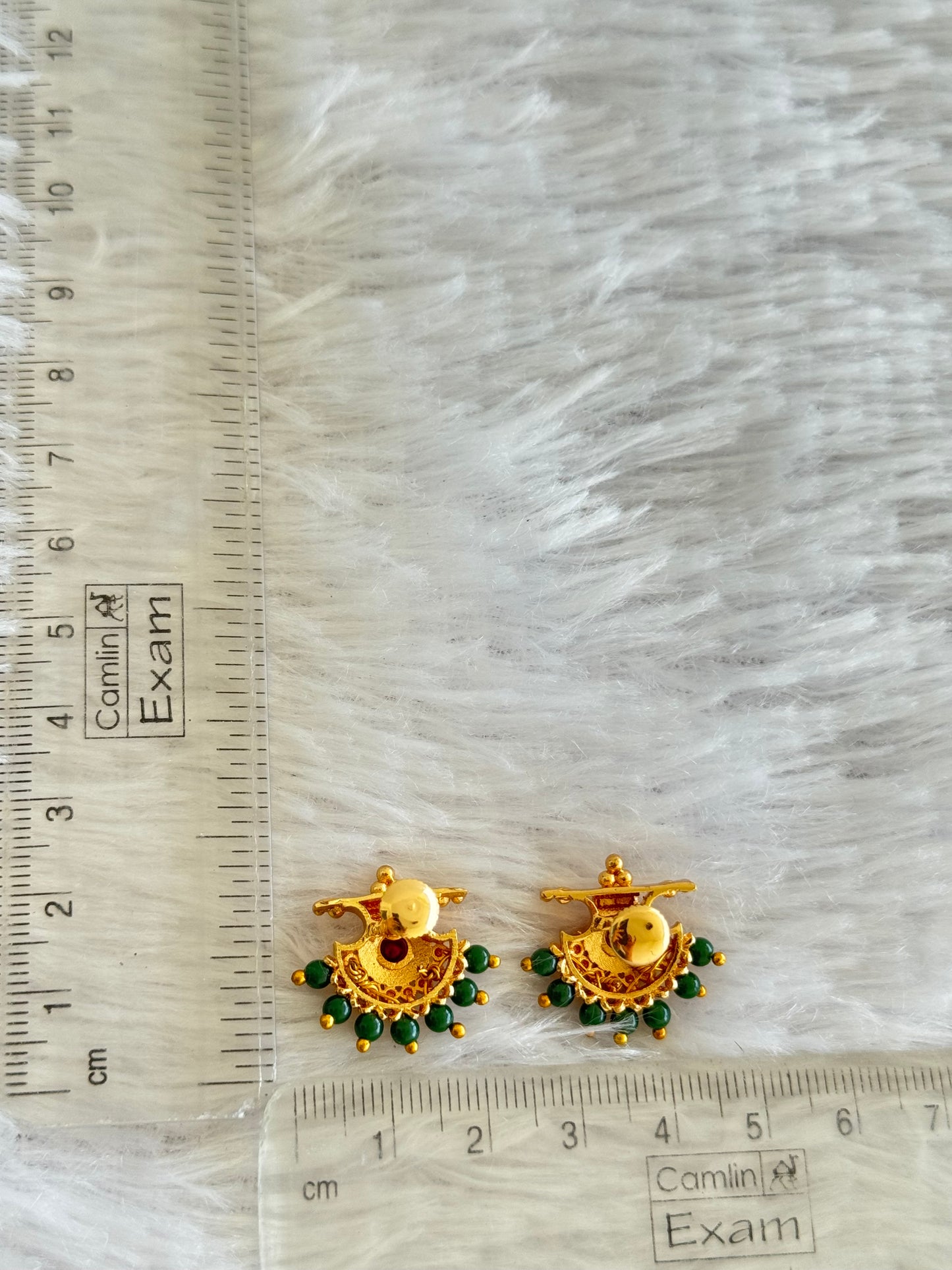 Gold tone green-pink beaded stud/earrings dj-51603