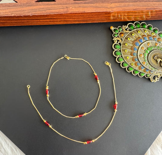 Gold tone 10.5 inches red beaded anklets dj-51310