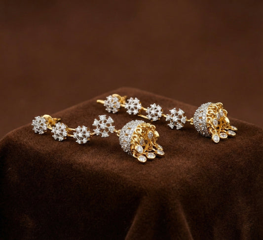 Two tone cz white slide-on flower jhumkka dj-52726