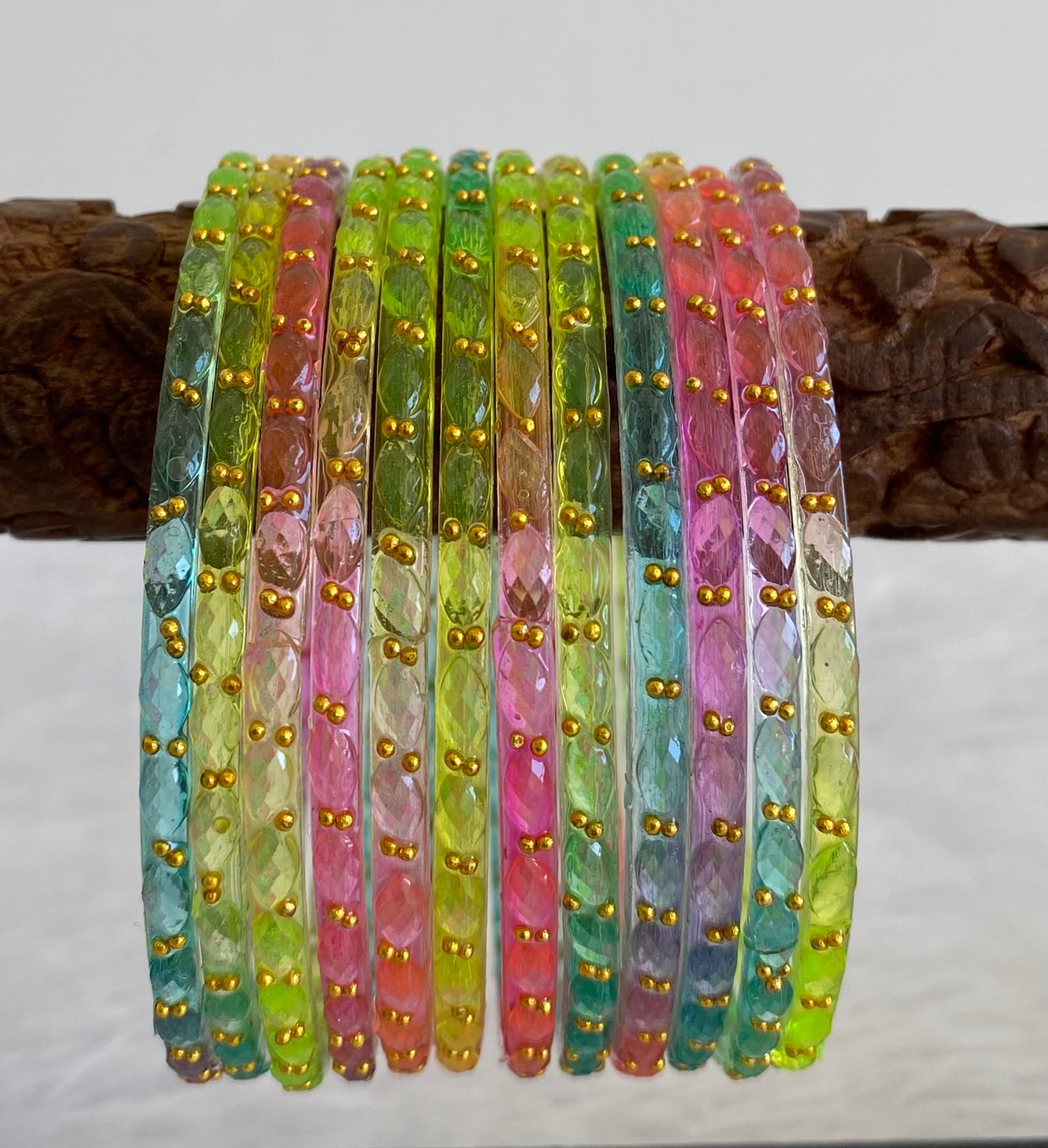 Set of 12 multi color glass bangles(2.12) dj-52789