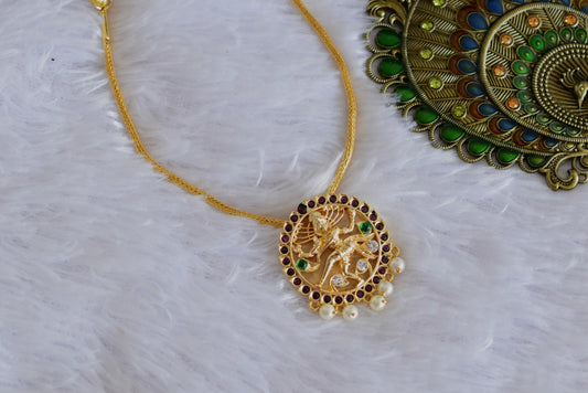 Gold tone precious kemp-green pearl Shri Natarajar necklace dj-52254