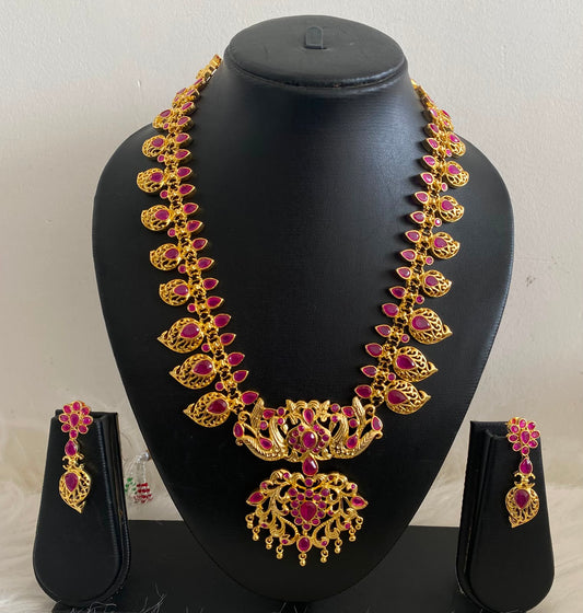 Gold tone Ruby peacock necklace set dj-04201