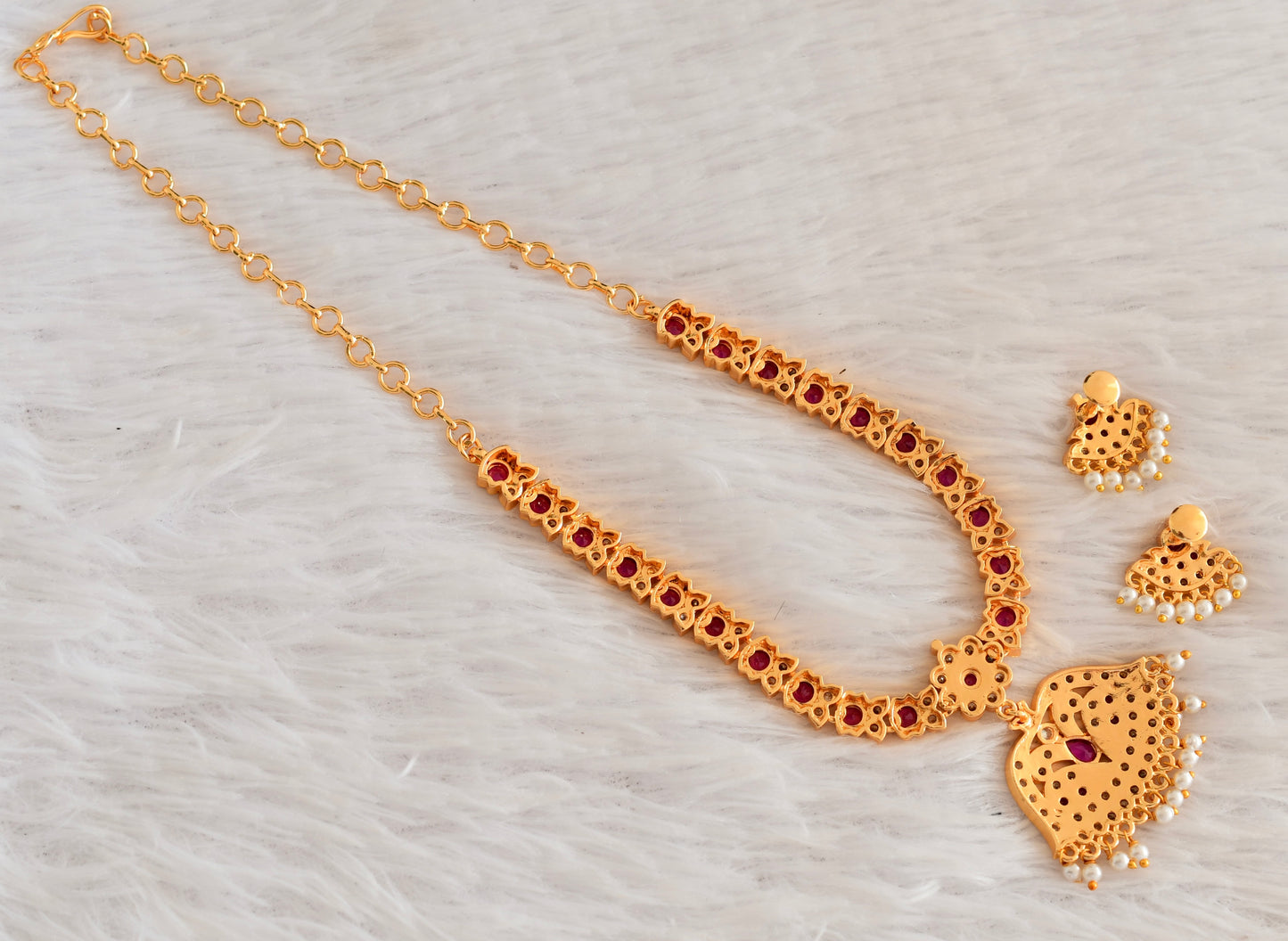 Gold tone AD pink south Indian style necklace set dj-53300