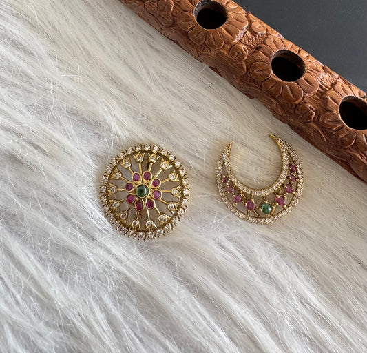 Antique gold tone cz kemp-green sun moon hair jewel- Dj-51352