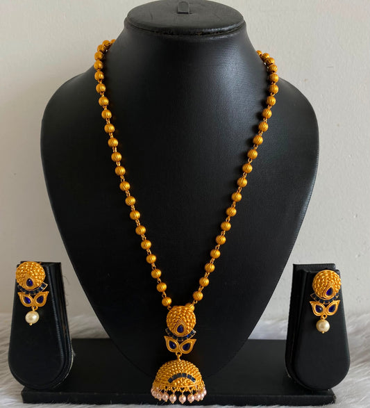 Awesome Matte Finish Blue Jhumkka Pendant Necklace Set-dj05885