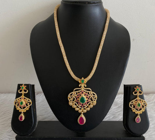 Gold Tone Cz Ruby-green Flower Necklace Set-dj06276