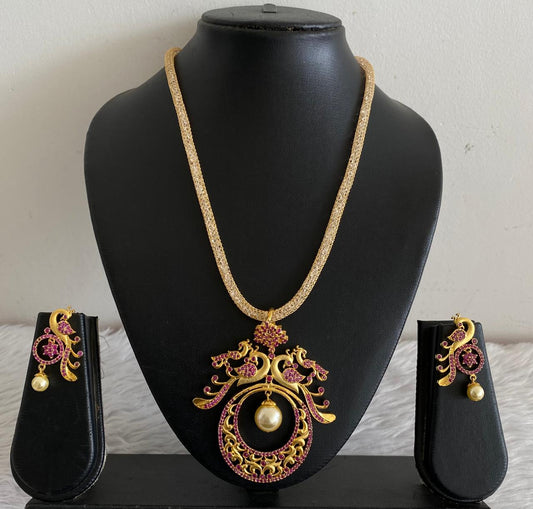 Matte Finish Ruby Peacock Necklace Set-dj06296