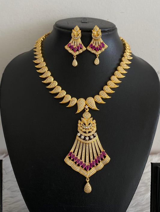Royal Gold Tone Cz Ruby Designer Necklace Set-dj06300