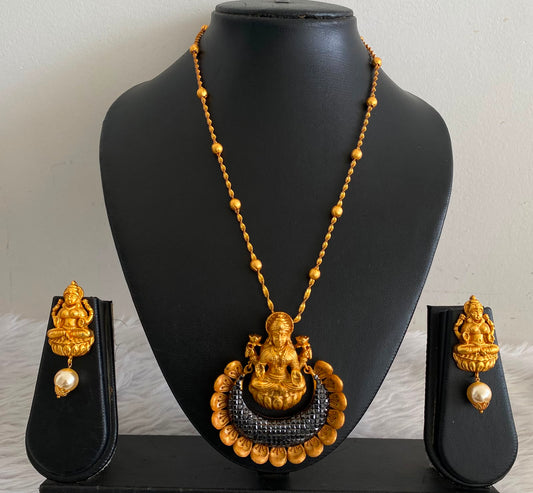 Awesome Matte Finish Black Lakshmi Necklace Set-dj06609