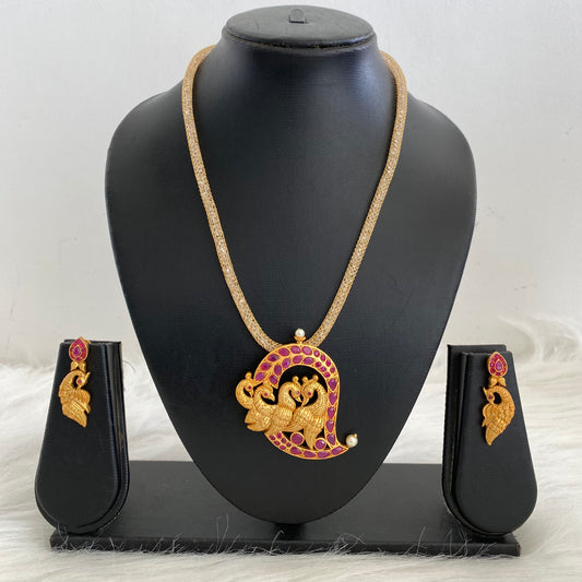 Matte Finish Ruby Peacock mango Necklace Set-dj06984
