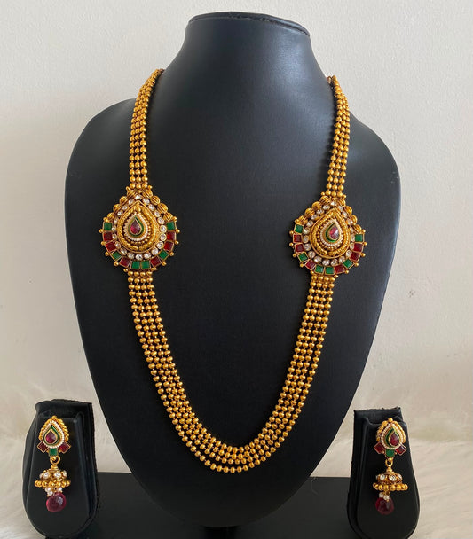 Antique red-green mugappu multilayer necklace set dj-06993