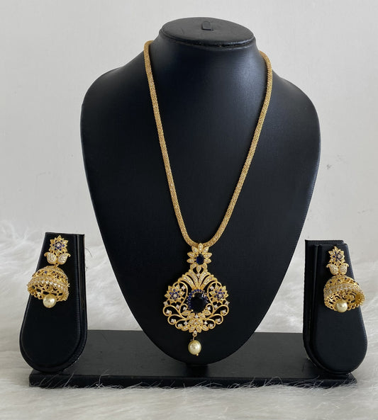 Gold tone Cz-blue mango necklace set dj-07036