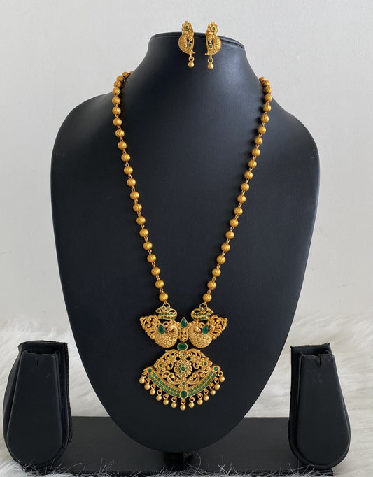 Matte finish emerald peacock pendant necklace set dj-07145