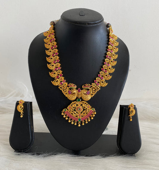 Matte finish ruby-emerald peacock necklace set dj-07271