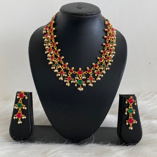 Matte Finish Kemp-green pearl Necklace Set-dj07315