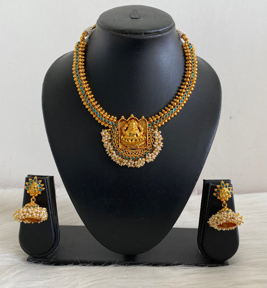 Antique sky blue pearl cluster lakshmi necklace set dj-07488