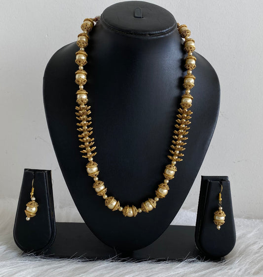 Matte finish pearl beaded necklace set-dj07735