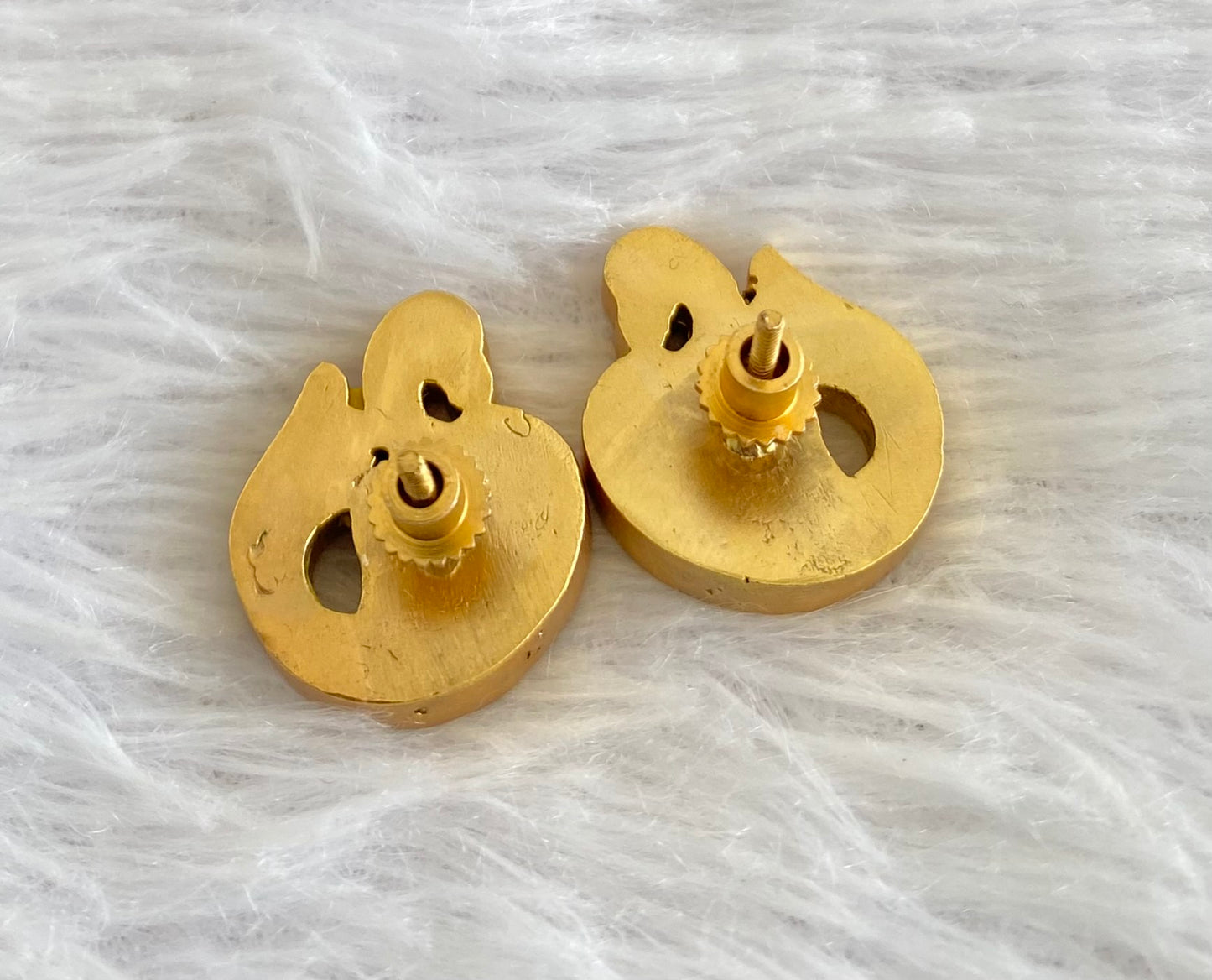 Gold tone pink-green-white stone swan kundan jadau earrings dj-53584