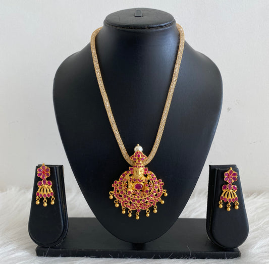 Matte finish ruby Ganesha necklace set dj-08244