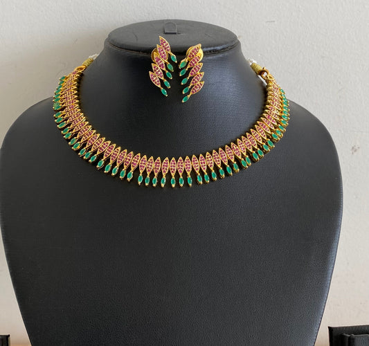 Gorgeous Gold Tone Ruby-emerald Necklace Set-dj08516