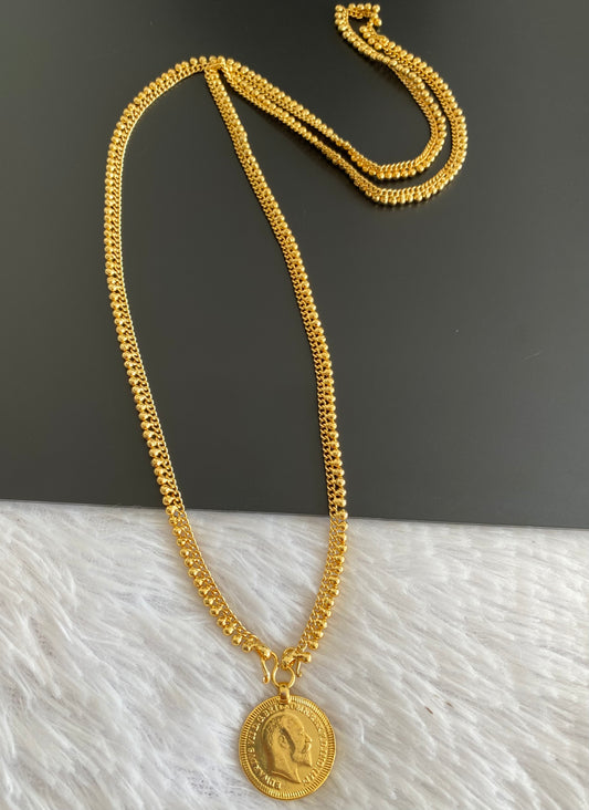 Gold tone 30 inches chain head coin pendant dj-52915