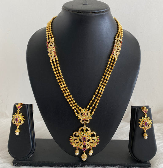 Gold Tone Multilayer Cz Kemp-green Necklace Set-dj08854