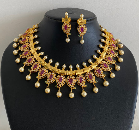 Beautiful Gold Tone Ruby-emerald Mango Necklace Set-dj08888