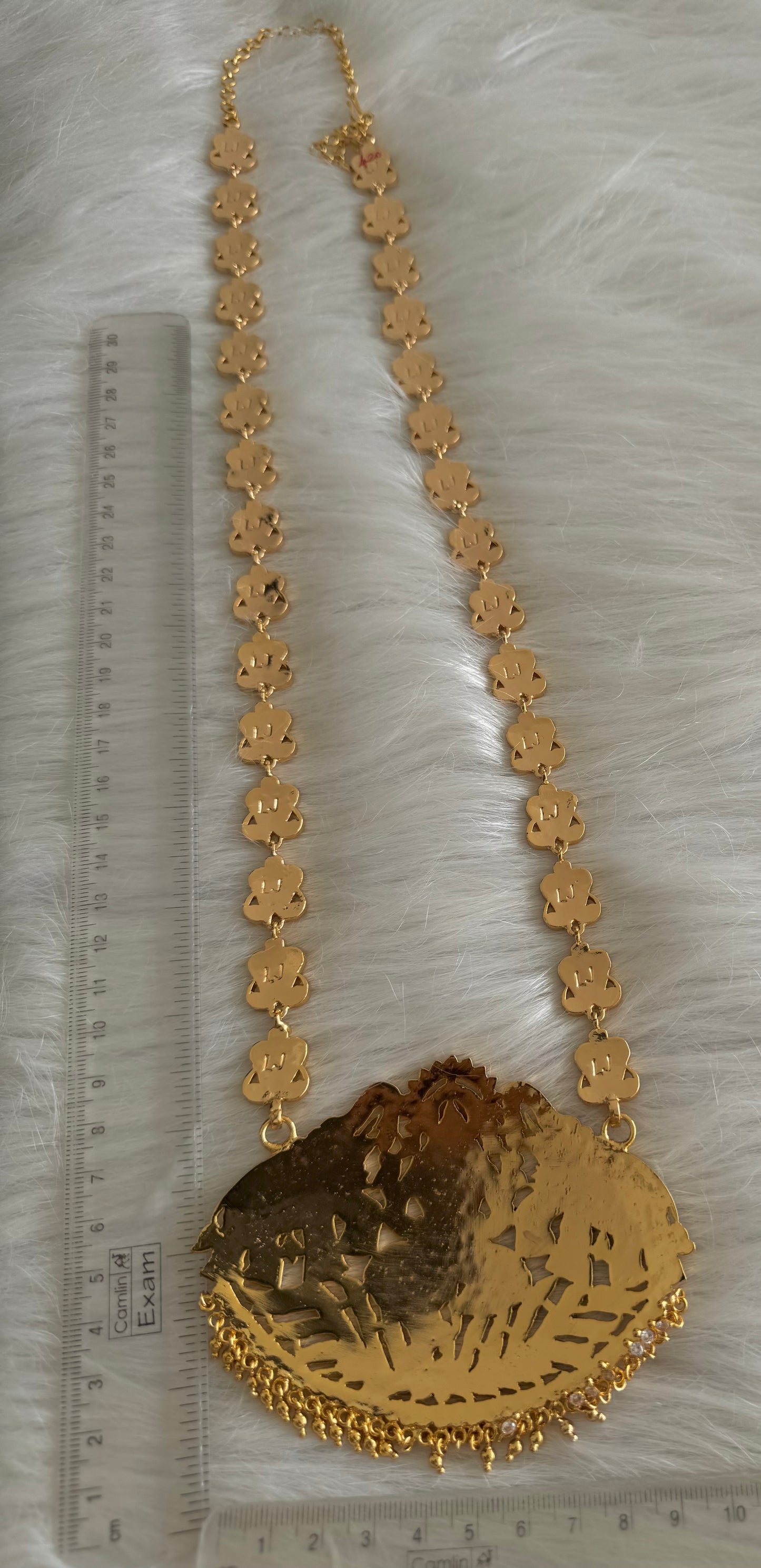 Gold tone south indian style grand AD white gaja lakshmi haar dj-51188
