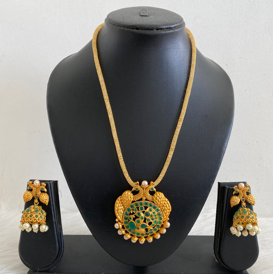 Matte finish Emerald peacock necklace set-dj09416