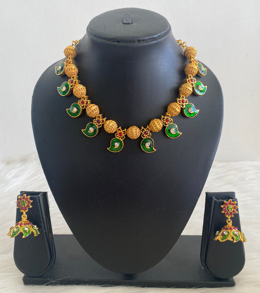 Matte Finish Green Meenakari Mango Kerala style Necklace Set-dj09449