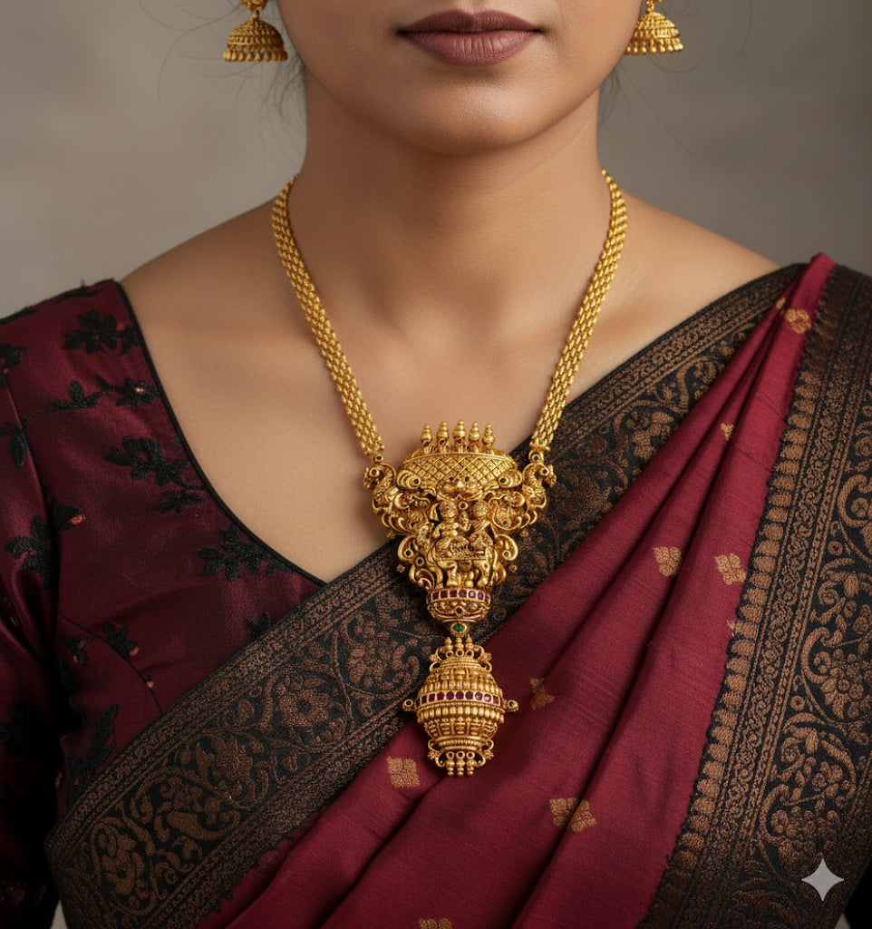 Antique gold tone kemp-green uma-maheshwar peacock temple necklace dj-47567