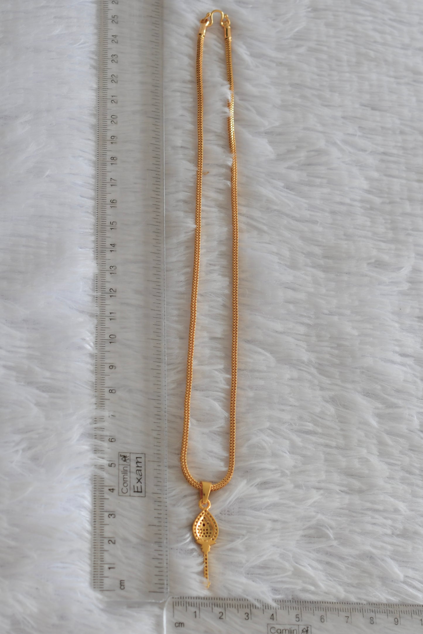 Gold tone 18 inches chain with pink-white stone vel pendant dj-51903