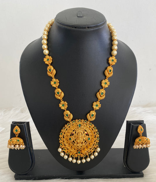 Matte finish emerald pearl beaded lakshmi short haar set dj-09784