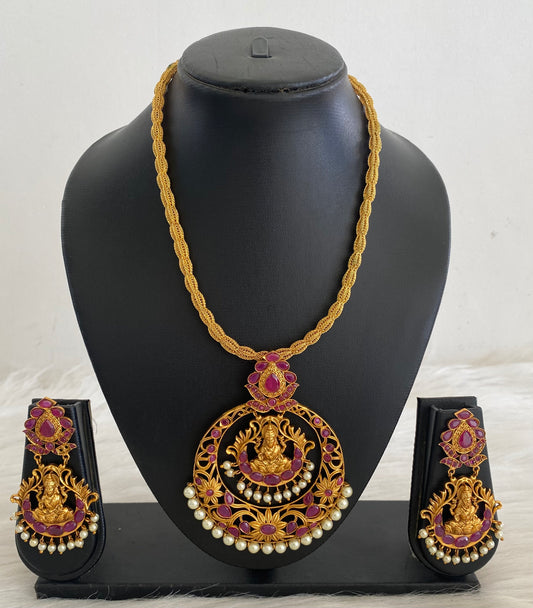 Matte Finish Ruby Big Bali Lakshmi Necklace Set-dj09785
