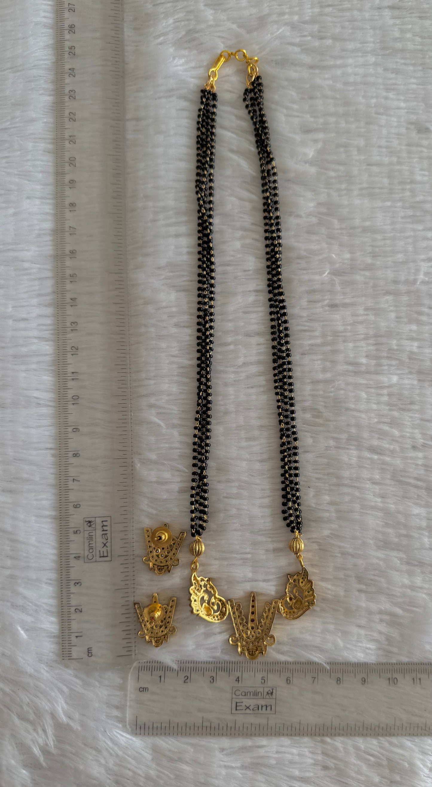 Matte finish cz pink-green Thirumal Nama peacock 18 inches mangalsutra set dj-52070