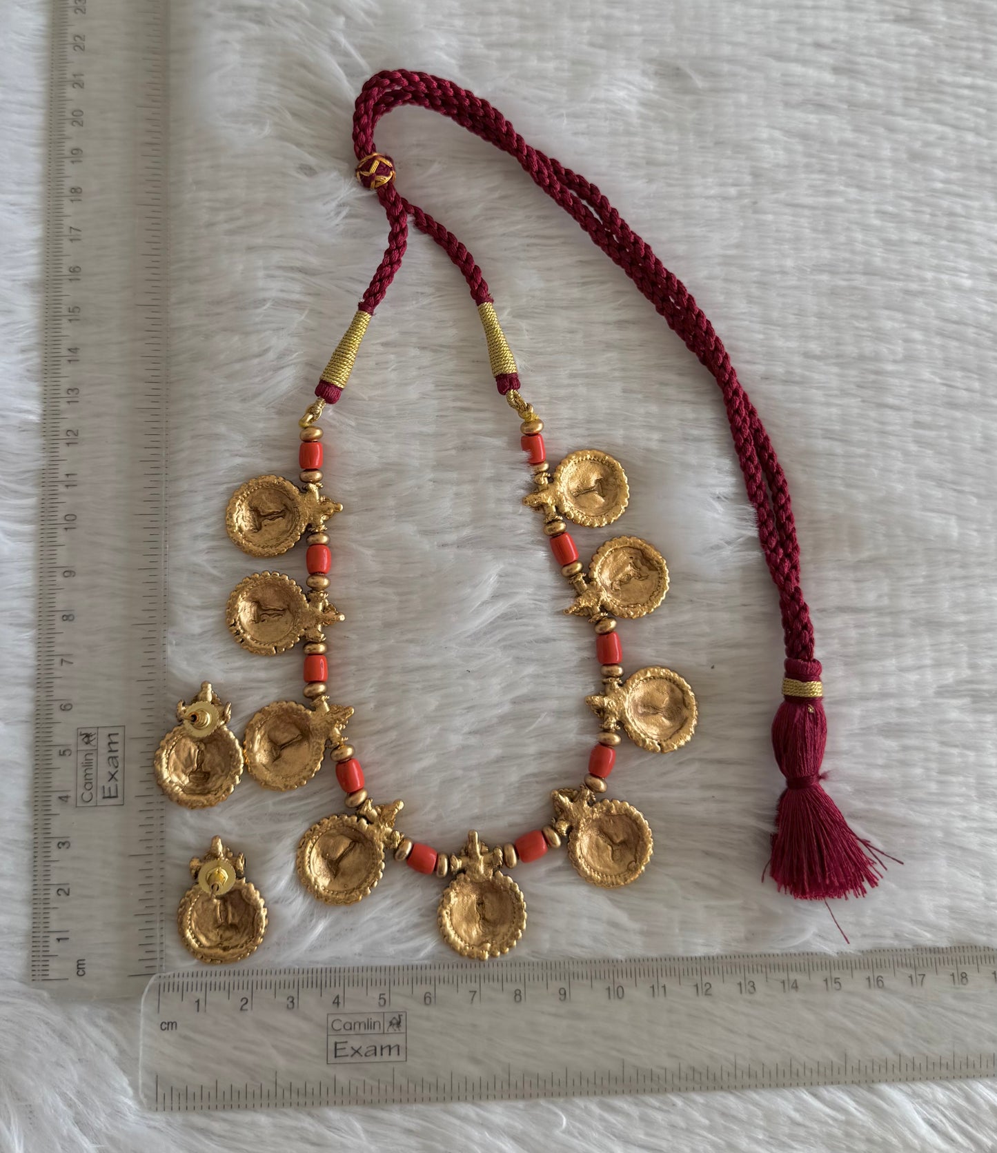 Matte finish coral-green lakshmi necklace set dj-52082