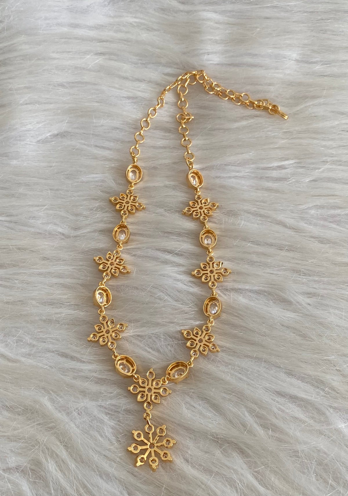 Gold tone white stone necklace dj-54929