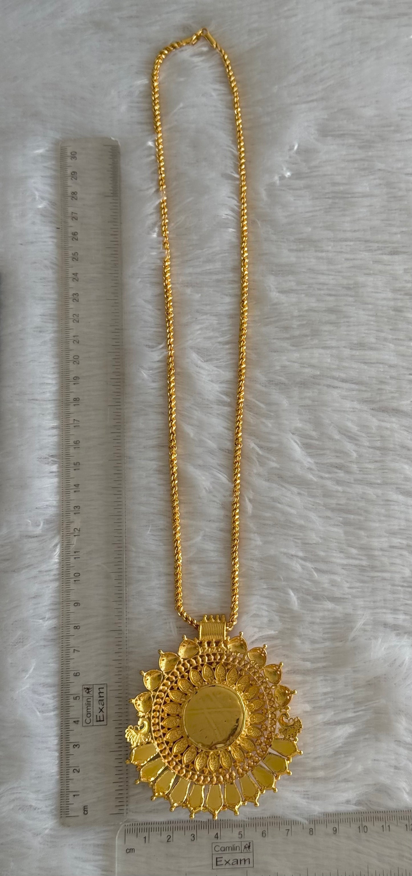 Gold tone pink green Shri Ram nagapadam big pendant with 24 inches chain dj-51689