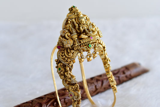 Antique gold tone cz pink-green jadau lakshmi peacock nakshi vanki/bajuband dj-51968