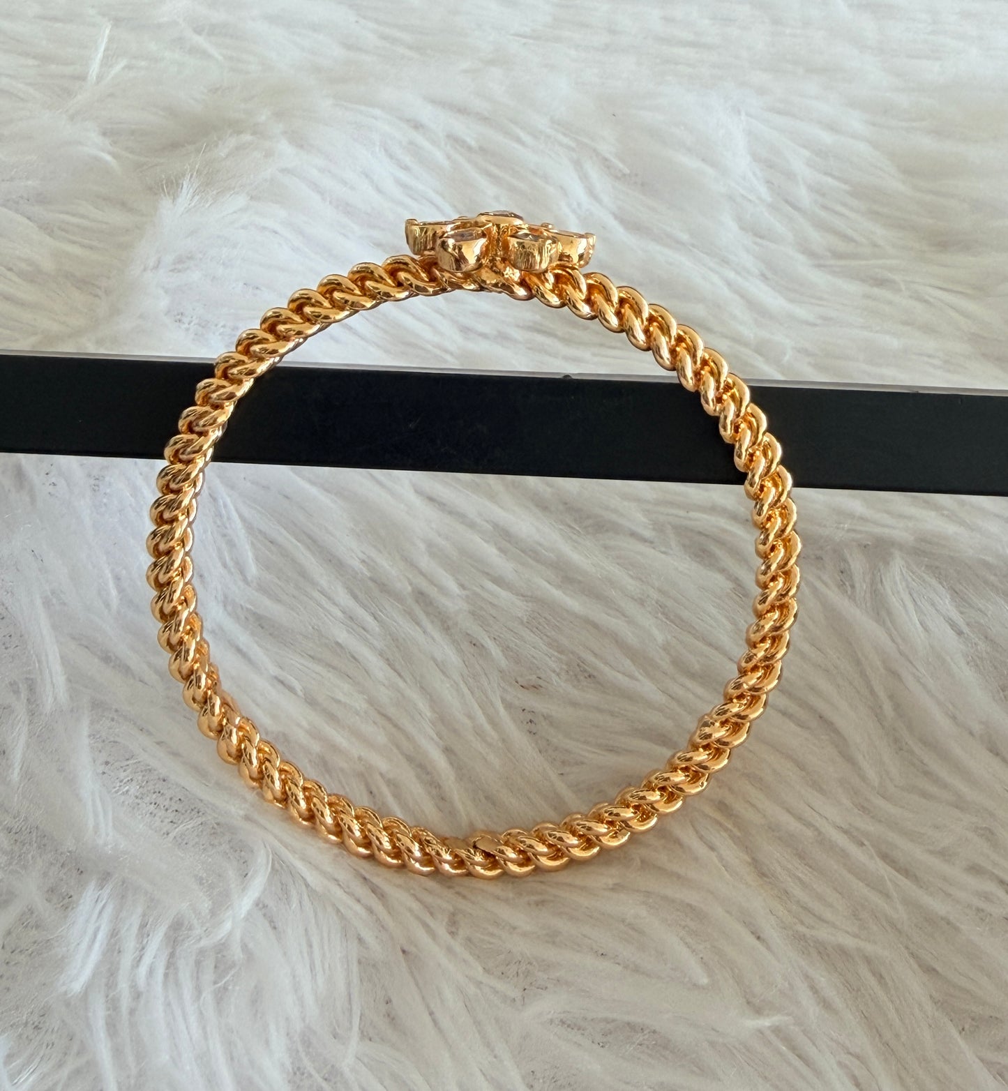 Gold tone AD flower kada/bangle(2.4) Dj-53282