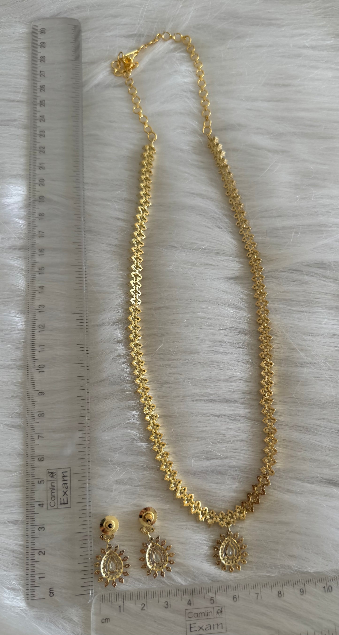 Two tone Gj polish cz white thilak pendant haar set dj-51237