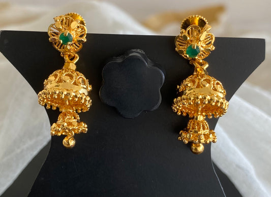 Gold tone green stone flower screw back step jhumkka-dj52885