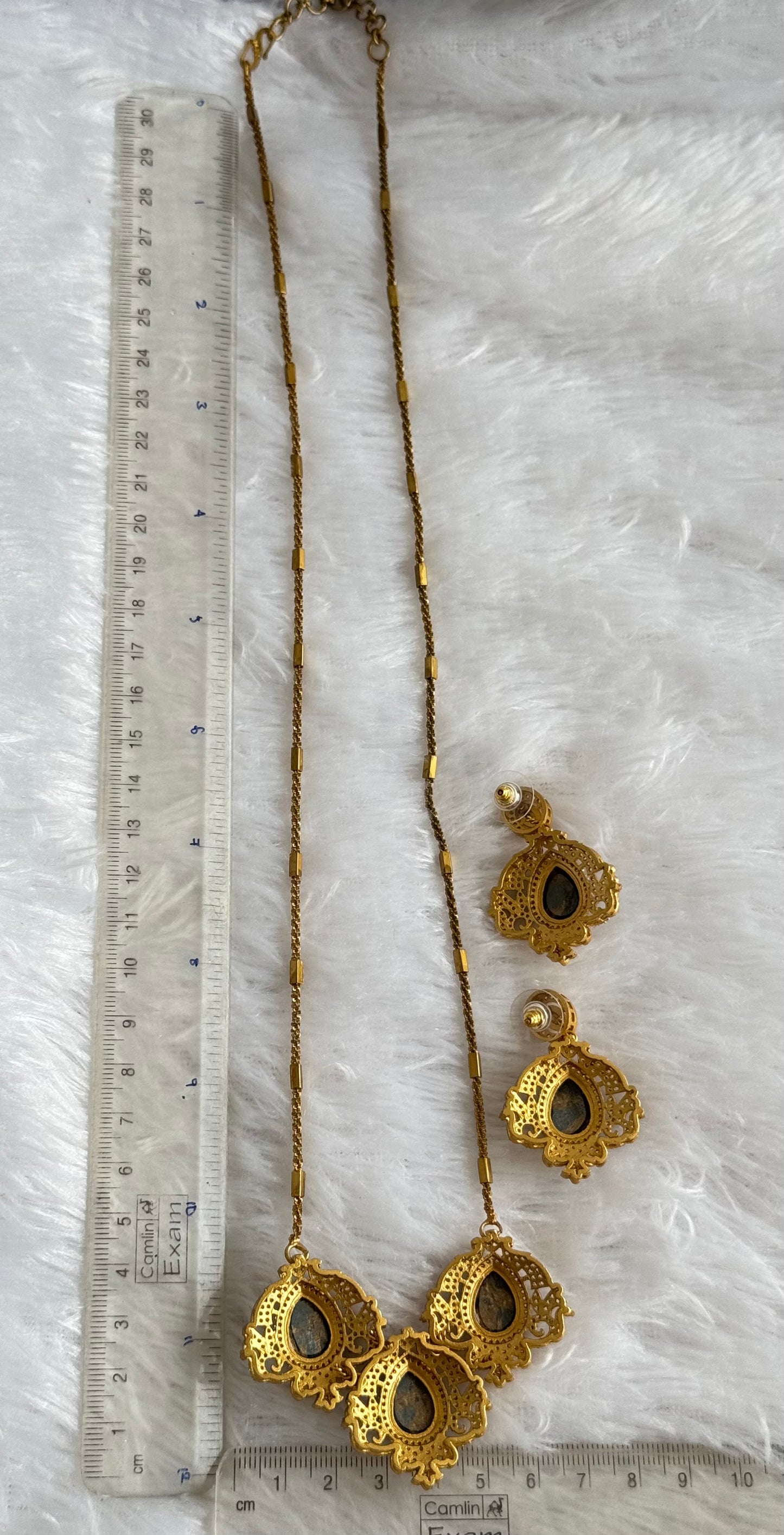 Antique gold tone black-gold fire-stone long chain set dj-51098
