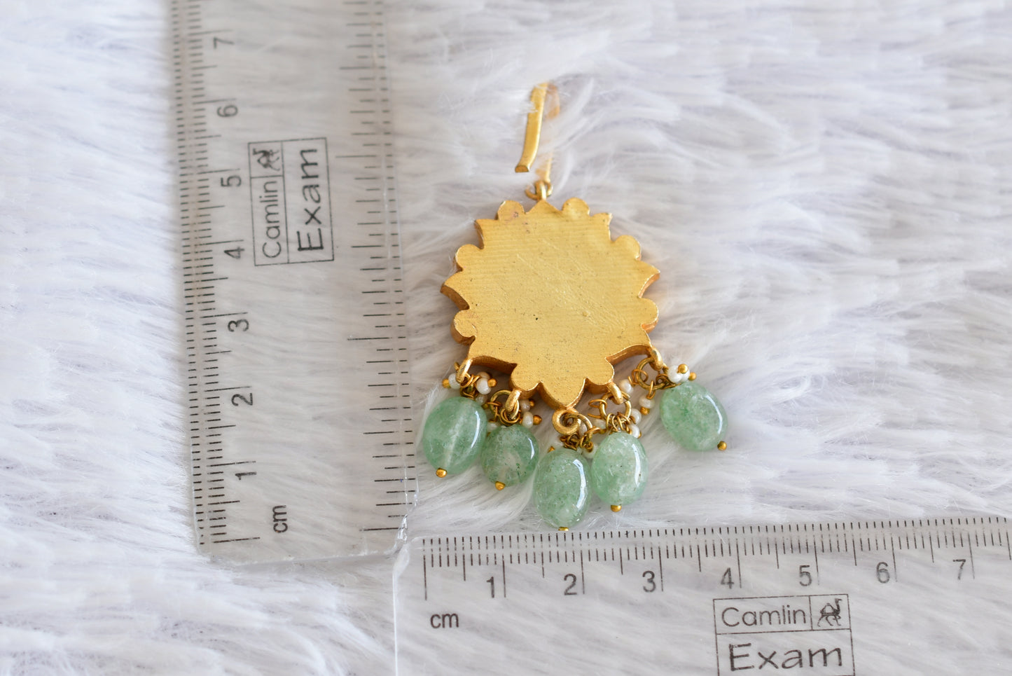 Gold tone pink-green kundan jadau green beaded lotus tikka dj-52501