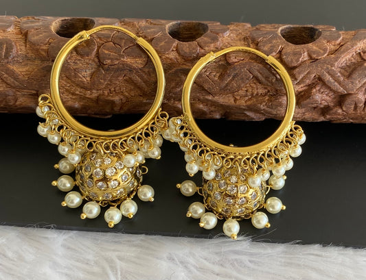 Antique gold tone pearl hoop jhumkka dj-52936