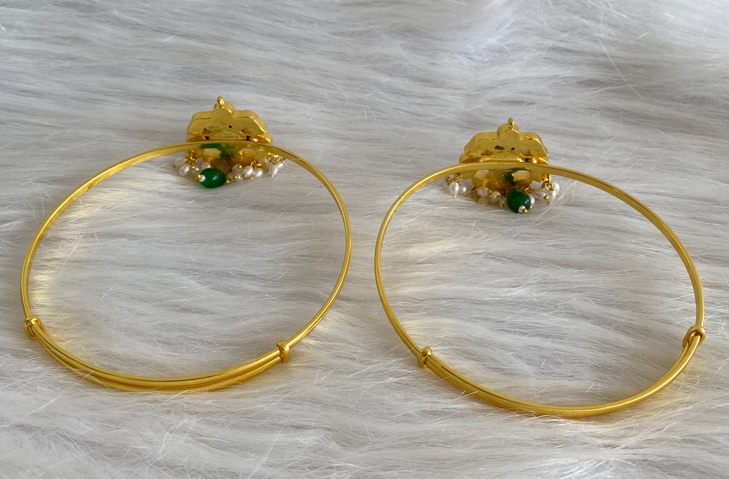 Gold tone kundan jadau kemp-green-white pearl baju band dj-53834